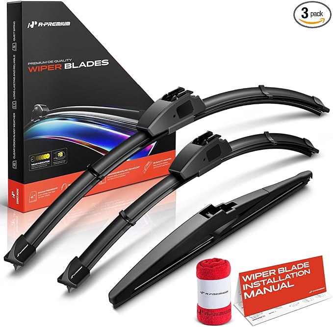 A-Premium 24"+18"+11" Windshield Wiper Blades Compatible with GMC Terrain 2022 2023 2024 - Front Rear Wipers Blade Set, Hook/RL2 with rib Arm Connector, with Wear Indicator & Towel (Pack of 3)