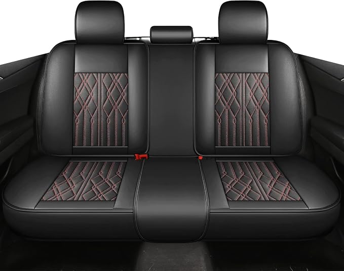 Huidasource Back Seat Covers for Car, Waterproof Universal Fit Rear Seat Covers Split Bench Car Seat Covers, 60/40 Seat Cover for Most Sedan SUV Pickup Truck (Back Row/Black&Red Line)