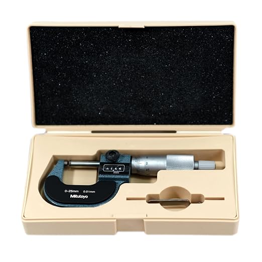 Mitutoyo 193-101 Digit Outside Micrometer, Ratchet Stop, 0-25mm Range, 0.01mm Graduation, +/-0.002mm Accuracy | Ratchet Stop, 0.01mm Graduation, +/-0.002mm Accuracy