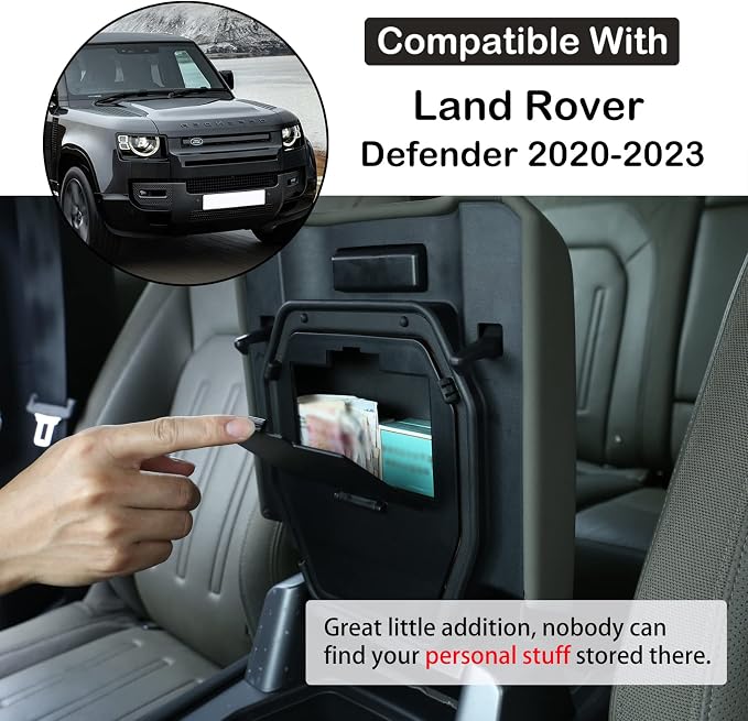 Car Armrest Hidden Storage Box Compatible with Land Rover Defender 2020-2025 Center Console Handrail Privacy Organizer Tray Armrest Storage Box Container Insert Pallet Manager Interior Accessories