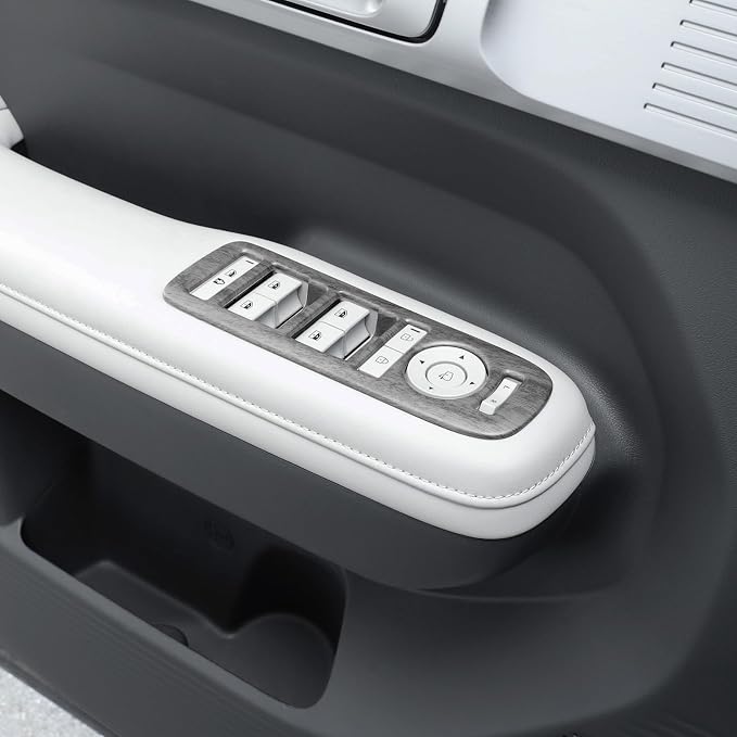 4Pcs Door Lock Glass Control Button Panel Cover Window Lift Switch Panel Trim Compatible with Hyundai Santa Fe 2024-2026 MX5 Accessories (Wood Grain Style)