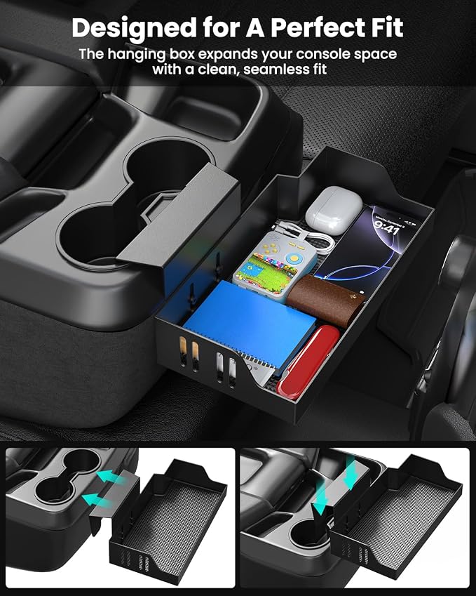 Metal Center Console Hanging Organizer Accessories for Chevy Silverado & GMC Sierra 1500 (2019–2026) and 2500HD 3500HD (2020–2026), Bench Seat Console Organizer Storage Box (Split-Bench Folding Seat)