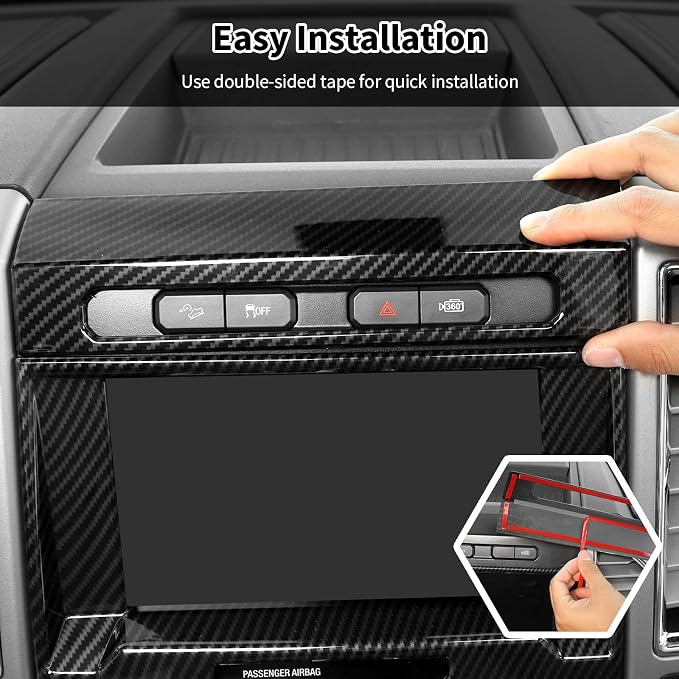 3Pcs Interior Trim Kit Fit for F150 2015-2020, Central Control Navigation Panel/Emergency Light Control Switch/Storage Compartment Decorative Frame (Carbon Fiber)