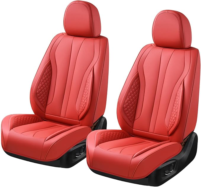 2-Seater Car Seat Covers Full Set, Fit for Front Seats of Cars, Waterproof and Breathable Nappa Leather, Compatible with Airbags, Car Seat Protector Covers for Most Cars - Wine red