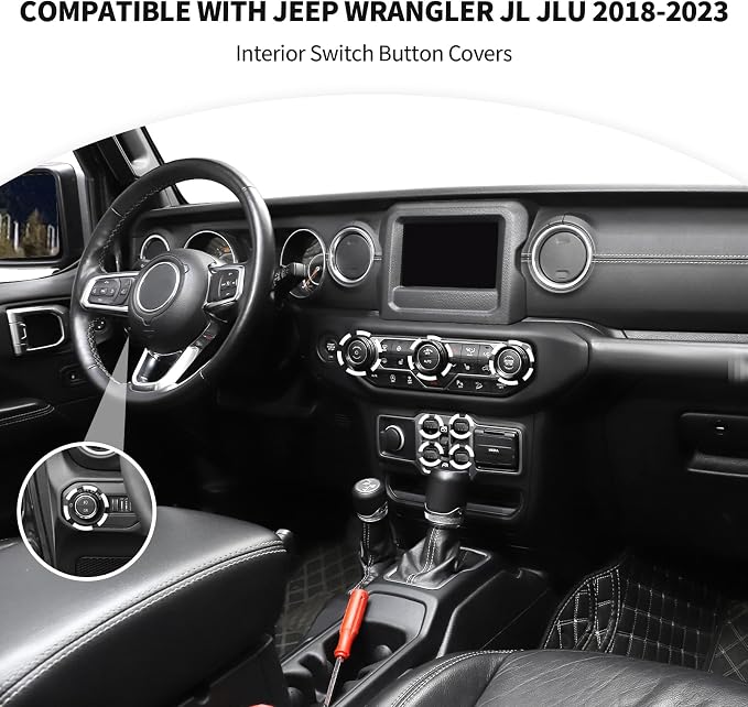 JeCar JL Switch Button Covers Window Control Air Conditioner Headlight Volume Radio Knob Trims Interior Accessories Compatible with Jeep Wrangler JL JLU 2018-2026 & Gladiator JT 2020-2026, Black
