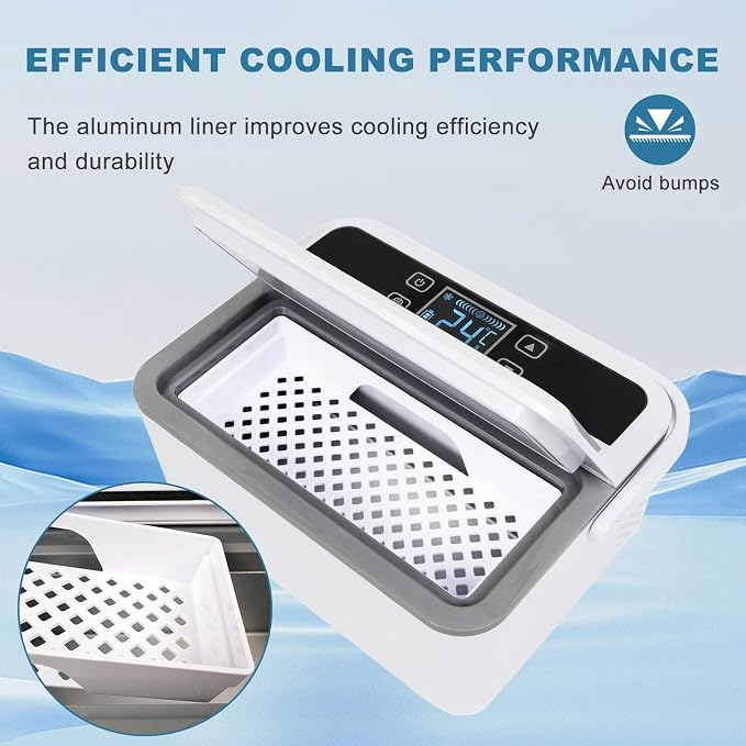Huazu Portable Travel Cooler Box with Aluminum Liner, Precise 36°F–64°F (2–18°C) Temperature Control, Large Capacity Mini Fridge for Home, Car, Office, and Trips, Battery & USB Powered