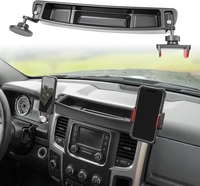 Dashboard Phone Holder Compatible with 2013-2018 Ram1500 2500 3500&2019-2024 Ram 1500 Classic Center Console Organizer Dash Tray Phone Mount for RAM Accessories(DodgeRam 2013-2018)