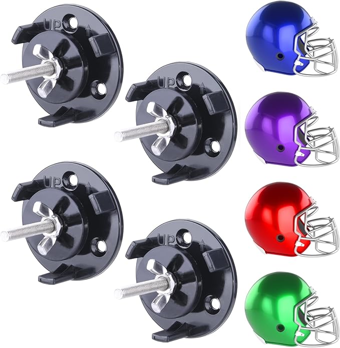4 Pack Football Helmet Wall Mount Display Holder Hanger for Full or Mini Helmet, Floating Case Shelf Stand, Black