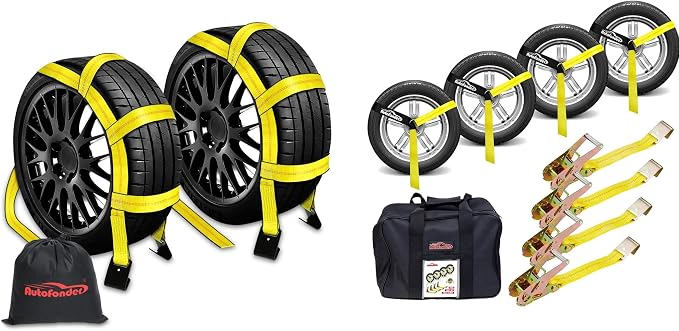 Vehicle Tie Down Kit with Flat Hook and Tow Dolly Basket Straps
