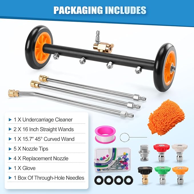 FIDISP Undercarriage Pressure Washer Cleaner, 16 INCH 2-in-1 Pressure Washer Broom with Extension Wand, Wash Mitt, 9 Nozzles, 4000 PSI Under Car Pressure Washer Attachment for Cars, Trucks