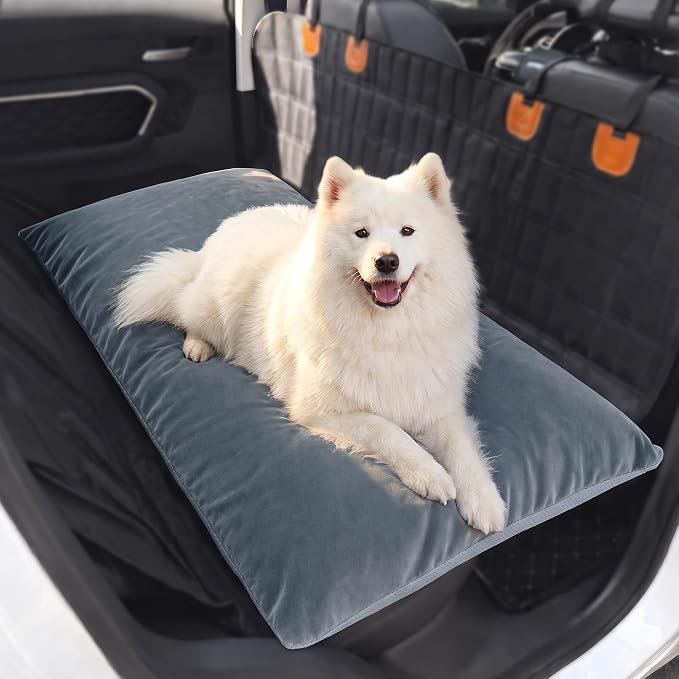 Loiion Dog Car Bed with Removable Washable Cover, 53.5x28in | Non Slip Travel Dog Bed, Waterproof Dog Bed Car Seat Fits SUVs Sedans Trucks, Machine Washable Cover With Zipper, 3in