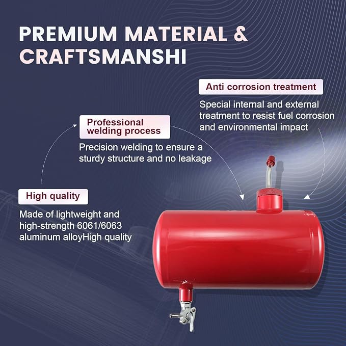 Upgraded 10x4.5" Aluminum alloy welding Gas Fuel Tank Cylinder(Premium Glossy Paint Finish Red) For Predator 212cc 196cc/6.5HP Go Kart and Gas Mini Bike,For Coleman CT200U BT200X CT200u-ex