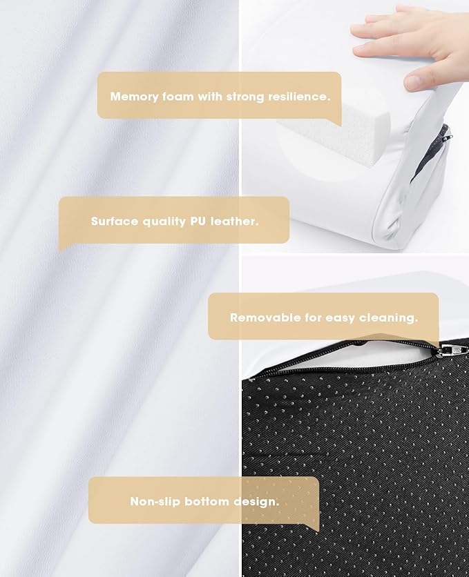 Onism Lash Pillow for Eyelash Extensions, 23'' Extra Wide Waterproof PU Leather Memory Foam Neck Support, Ergonomic Salon Grafting Headrest with Side Organizers, White