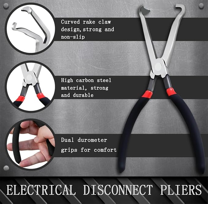 60-Degree Angled Electrical Disconnect Pliers for Automotive Connectors, Sensors & Wire Plugs - Locking Push Tab Removal Tool with Non-Slip Grip, (3-Piece Set) (3 PCS)