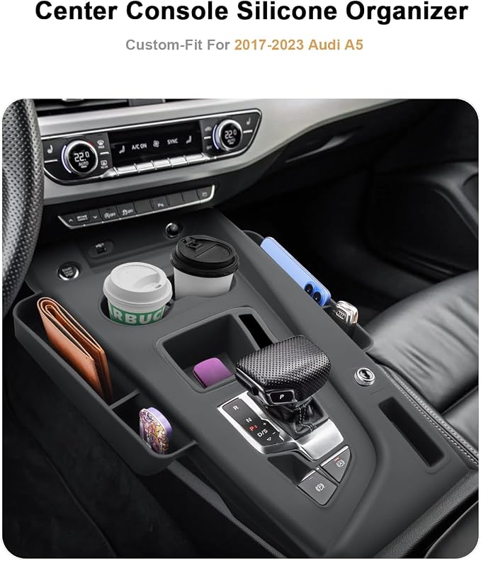 ECOZEN Center Console Organizer Tray For 2020-2024 Audi A5 & 2020-2025 Audi A4/S4 - Silicone Cover Center Console Anti Scratch Protective Pad Storage Tray For 2020-2024 A4/S4/A5 Interior Accessories