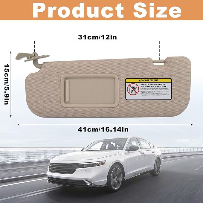 Pair Sun Visor Compatible with 2011-2016 Hyundai Elantra (Not for GT Models), Driver & Passenger Side Sunvisor Replacement Kit with Clips & Screws, Replaces OEM 85210-3X040-TX (Color Beige)