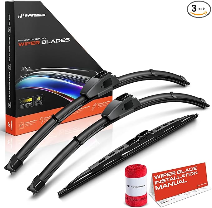 A-Premium 19"+19"+14" Windshield Wiper Blades Compatible with Toyota Sequoia 2001-2007 - Front Rear Wipers Blade Set for Hook/Hook Arm Connector, with Wear Indicator & Towel, Pack of 3