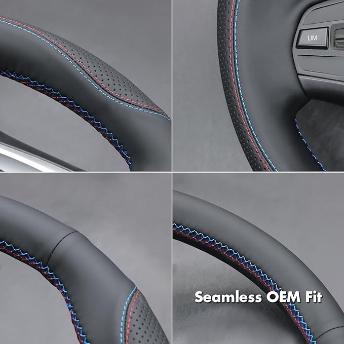MEWANT Hand Stitch Steering Wheel Cover for BMW 2 Series F22 F23 2014-2020 3 Series F30 F34 2012-2018 4 Series F32 F33 F36 2014-2020 Black Microfiber Leather Interior Accessories