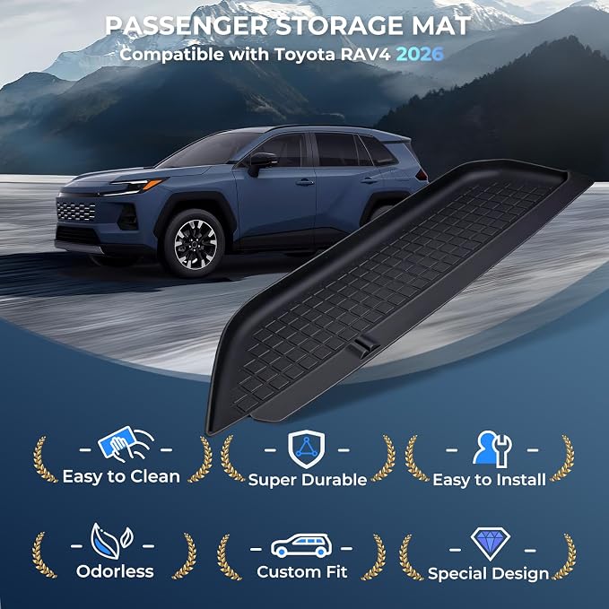 Passenger Storage Organizer Mat for Toyota RAV4 2026, Interior Accessories Center Console Glove Box Organizer Tray Silicone Anti-Slip Passenger Protective Cover Pad for 2026 RAV 4, Black