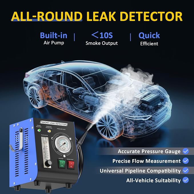 Automotive Smoke Machine, Professional Leak Detector Built-in Air Pump Flow Meter 19PSI Leak Diagnostic Tester Tool Unit Kit 12V EVAP Dual Mode for All Vehicles Pipe Systems, ATV, Boat, Motorcycle