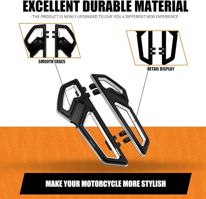 Driver Floorboards Rider Front Footboards Pedal Foot Peg Fit For Harley Touring Road King Road Glide Electra Glide Street Glide Softail Dyna Black base Chrome frame