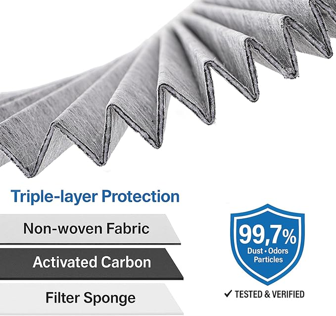 HEPA Air Filter for Tesla Model Y 2020 2021 2022 2023 2024 2025 2026,4-PCS Activated Carbon Intake Filter,Compatible with 1658376-00-A/1658375-00-A.