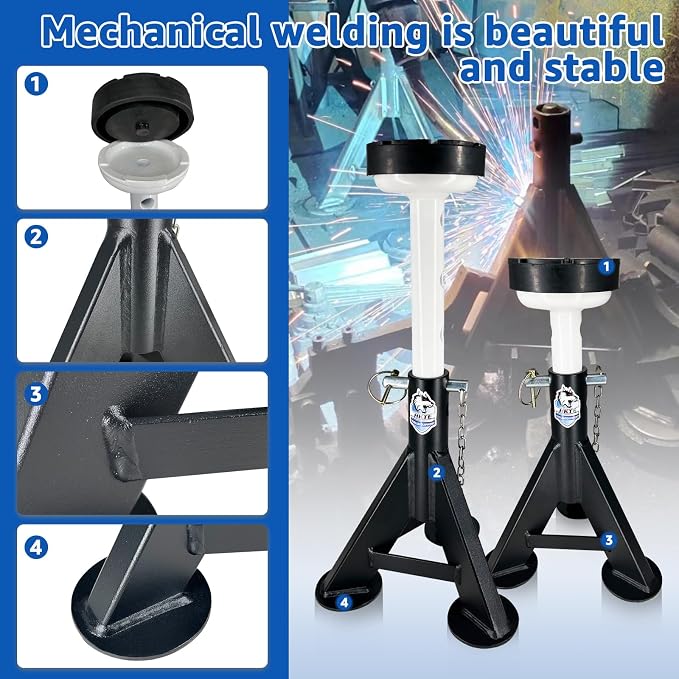 HKTE 4 Ton Low Profile Jack Stands 2 Pack, 8000 lbs Heavy Duty Car Jack Stands for Cars & Light Trucks, with Security Locking Pins