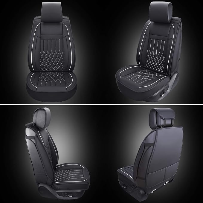 Aierxuan Front Car Seat Covers Universal Fit for Honda Civic Accord, Toyota Camry Prius Rav4 Corolla, Kia, Lexus, Nissan, Mazda, Jeep Cherokee and Most Cars, with Waterproof Leather (Black and White)