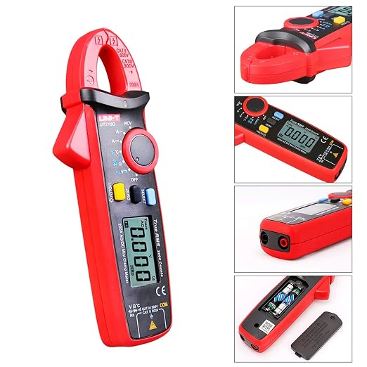 UNI-T UT210D Mini Digital Clamp Meter 200A AC DC Current True RMS Pliers Ammeter Voltage Frequency Temperature Tester Multimeter with Alligator Clip, Red&Black