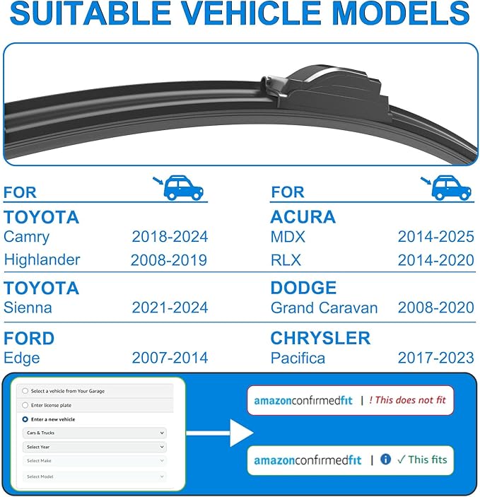 CJPPPZIW® Windshield Wipers -26"+20" Replacement for 2018-2024 Toyota Camry/2008-2019 Toyota Highlander,OEM Quality Premium All-Season Wiper Blades (Set of 2)