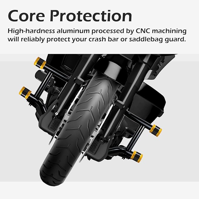 Crash Bar Sliders End Caps CNC Carbon Fiber Inlay Decorative Sliders Fits for 1.25" Front Engine Guard Rear Saddlebag Guard CNC 60mm (Gold)