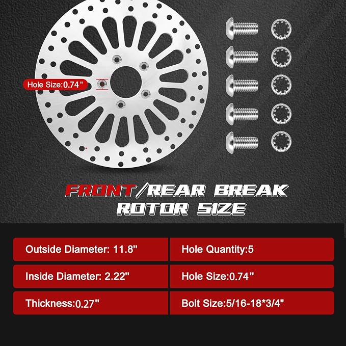 11.8'' Thickness0.27'' Rear Brake Rotor Compatible with Harley Davidson Electra Glide,Road King,Road Glide,Street Glide,Performance Superior Heat Dissipation,Stainless Steel Disc Rotors