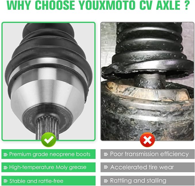 Youxmoto Front Left/Right CV Axle & Wheel Bearing Kit Fit for Polaris Ranger 500 2005 2006 2007, Ranger 700 05-07, 4340 Chromoly Steel Drive Shaft CV Axles Half Shaft, for 1332423, 1380236