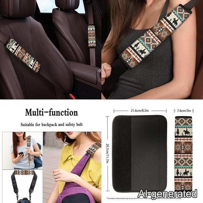 Western Cowboy 12 Pieces Car Seat Covers Full Set Car Center Console Cover Steering Wheel Cover Cars Cup Coasters Gear Lever Cover Hand Brake Cover Suitable for Most Cars,SUV