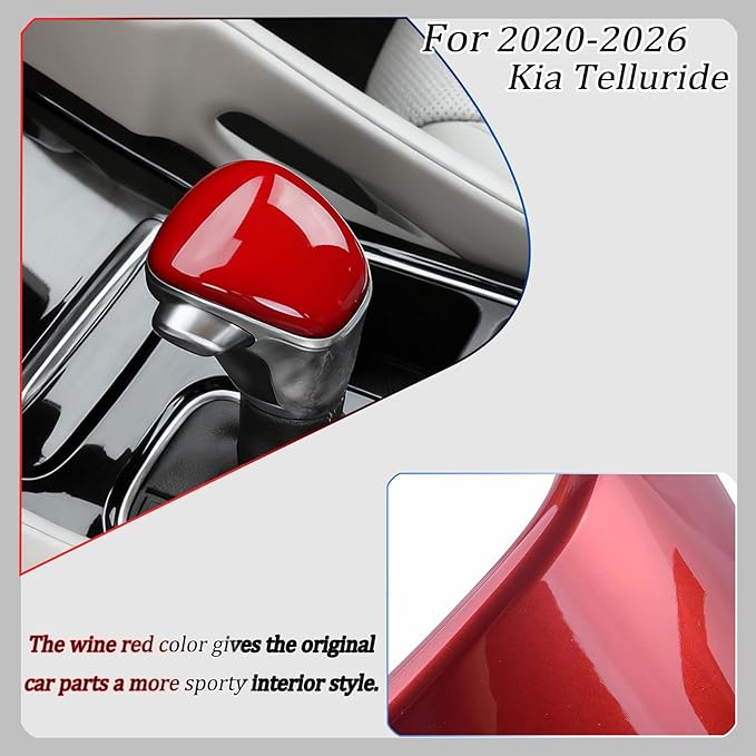 Gear Shift Cover,for Kia Telluride 2020 2021 2022 2023 2024 2025 2026,Car Center Console Gear Shift Knob Cover Trim Cap - Wine Red