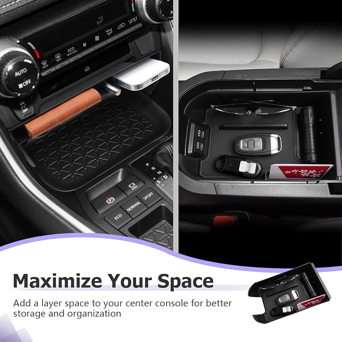 LUWU for 2025 Toyota RAV 4 Accessories Compatible with 2019 2020 2021 2022 2023 2024 2025 Toyota RAV 4 Front Center Console Organizer, Armrest Storage Box Insert Tray ABS Material 2-Pack