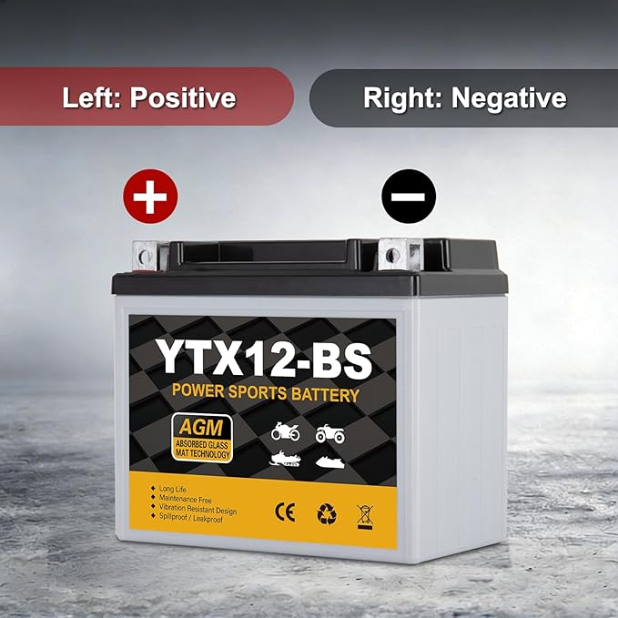 YTX12-BS Motorcycle Battery 12V 10Ah, 180 CCA Sealed AGM Rechargeable Maintenance Free Battery, Replacement for ATV, Scooter, 4 Wheeler, ETX12, GTX12-BS