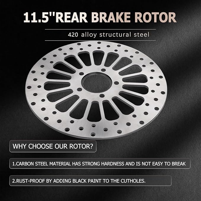Brake Disc Rotor Rear 11.5'' Fit for Harley Davidson Touring Sportsters Softails Dyna Early Super Glide 1984-2020, Update 420 Stainless Steel Motorcycle Brake Rotor