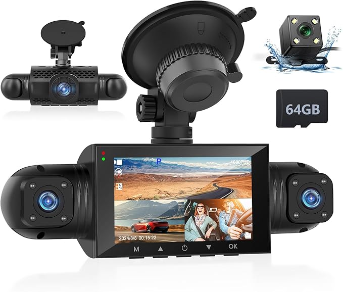 3" 4 Channel Mirror Dash Cam Front and Rear Inside Left Right 1080P Dash Camera with G-Sensor Motion Detection 8 IR Lamps Night Vision Loop Recording Parking Assistance Exposure Compensation