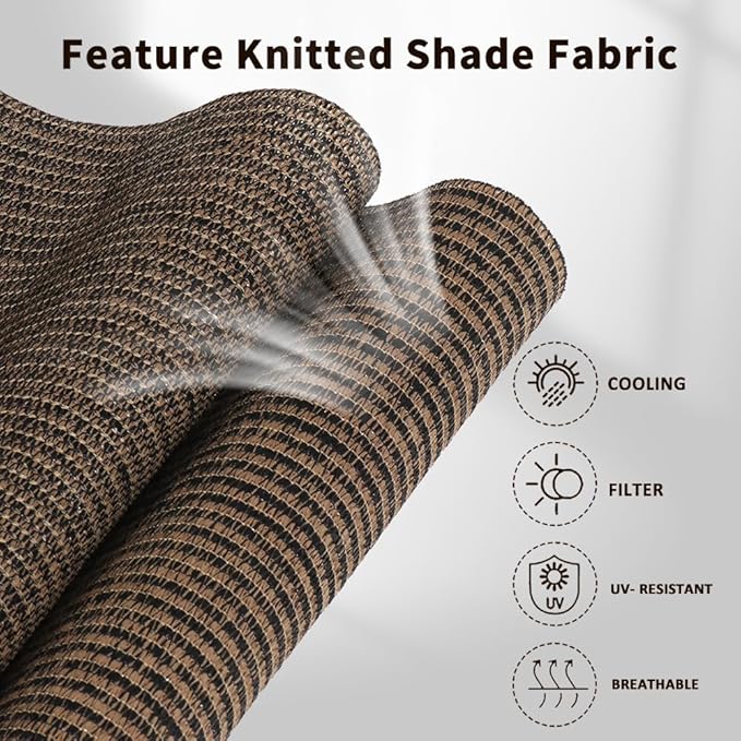 SMONTER Outdoor Sunshade Roller Shade 8'W x 6'H (96" Wx72 H), Exterior Cordless Roll Up Shades Blinds, UV Protection Shade Cloth with Crank Operation for Outside Windows Patio Porch Gazebo, Mocha