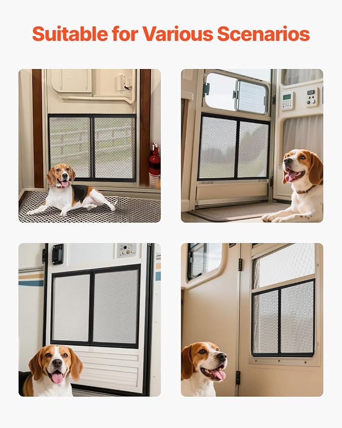 VEVOR RV Screen Door Protector, 26.5 x 20 inch Door Grille, Easy to Install and Disassemble, Reinforced Breathable Protective Mesh, Aluminum Alloy Camper RV Entry Protector for Pet Protection, Black