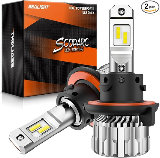 SEALIGHT H13 Bulbs, 46000LM 800% Brighter 6500K Cool White H13 Bulbs with Fan, 60000H Lifespan, 1:1 Mini Size Fog Light, Pack of 2