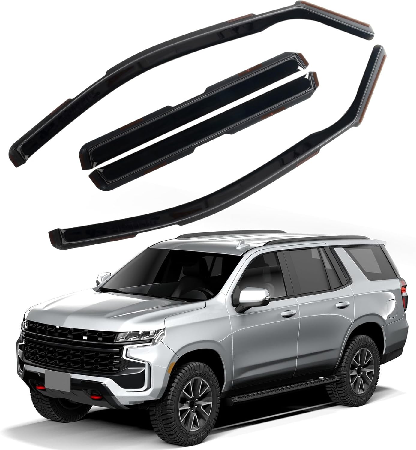 in Channel Rain Guards Fit for 2021 2022 2023 2024 2025 Chevrolet (Chevy) Tahoe/GMC Yukon/Cadillac Escalade, Durable Window Wind Deflectors, Smoke Tinted Vent Window Visors Shades, 4PCS