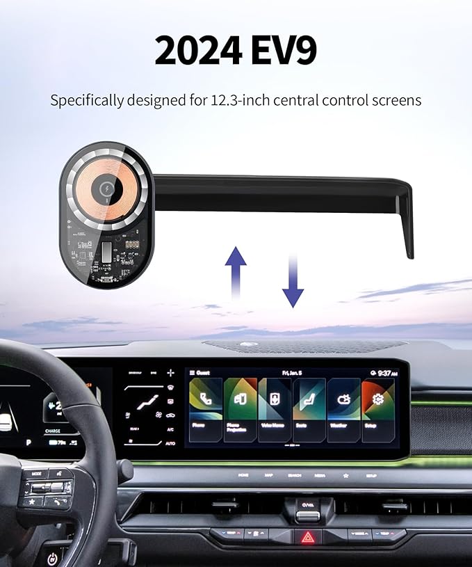 Wireless Charging car Phone Holder for Kia EV9 2024 Accessories 12.3 inch Screen Fixed Clip,360° Rotation car Phone Mount Compatible with MagSafe