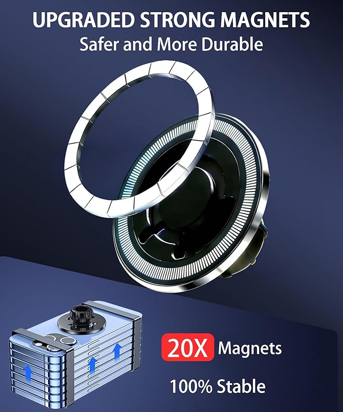 Magnetic Car Phone Mount for 2021-2026 Ford Mustang Mach-E Accessories, for MagSafe Strong Magnets Cell Phone Holder 15.5-Inch Touch Screen Cradles, with Portable Phone Gripper 360° Rotation