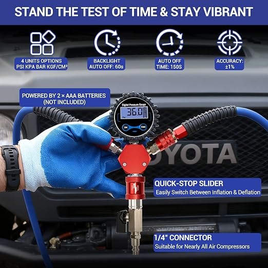 4 Tire Inflation System, 155" Wheelbase Rapid High Flow Off Road Tire Deflator Kit with Hard Case, Universal 4 Way Tire Inflator Hose Kit for Truck Car Motorcycles Off Road Vehicles