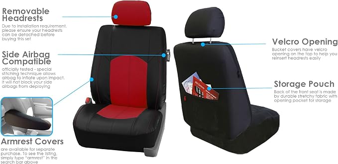 FH Group Perforated Leatherette Three Row Set 7 Seater Car Seat Covers, Airbag Compatible and Split Ready- Universal Fit for Cars, Trucks & SUVs Red