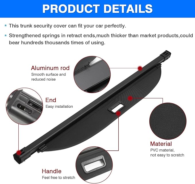 Powerty Retractable Cargo Cover for 2023-2026 Kia Sportage, Canvas Texture Trunk Cover Privacy Screen Rear Security Shade for Sportage Accessories