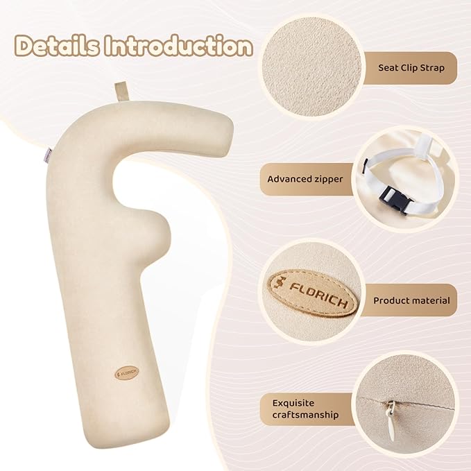 FLORICH Memory Foam Kids Travel Pillow, Car Sleeping Pillow, F-Shape Car Pillows for Adults and Children, Traveling Car Pillow for Kids with Removable Pillowcase (Dark Beige)