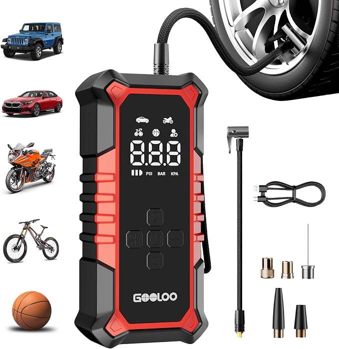 GOOLOO A6 Gear 160 PSI Tire Inflator Portable Air Compressor, 7500mAh Cordless Tire Inflator with Digital Pressure Gauge ＆LED Light, 3X Faster Air Pump for Car Tires, Bike,Balls, Auto Shut-Off